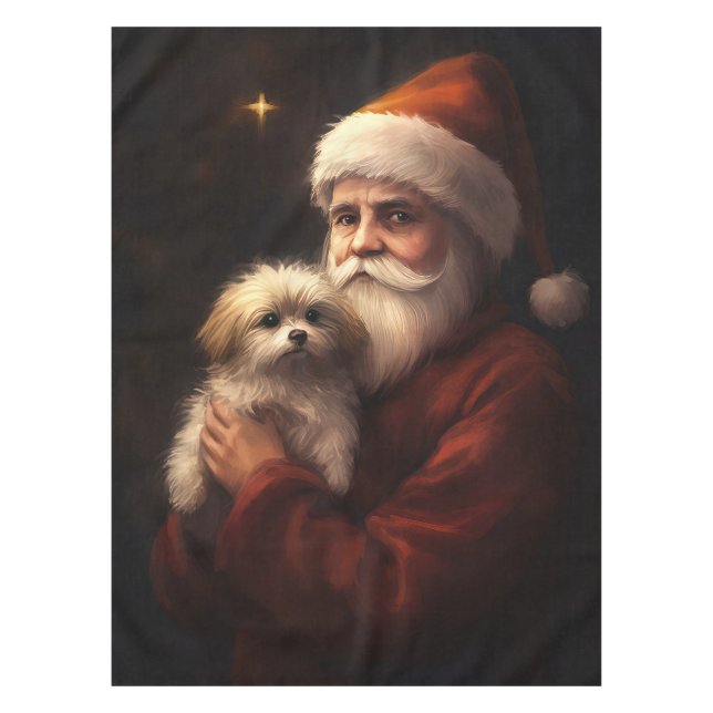 Toalha De Mesa Maltês com Papai Noel Natal Festivo (Frente)