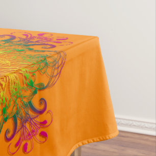 Toalha De Mesa Mandala floral étnica no fundo alaranjado
