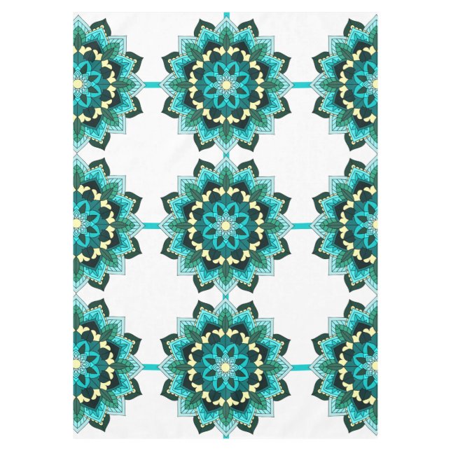 Toalha De Mesa Mandala Padrão 02 em aqua Tablecloth (Frente)