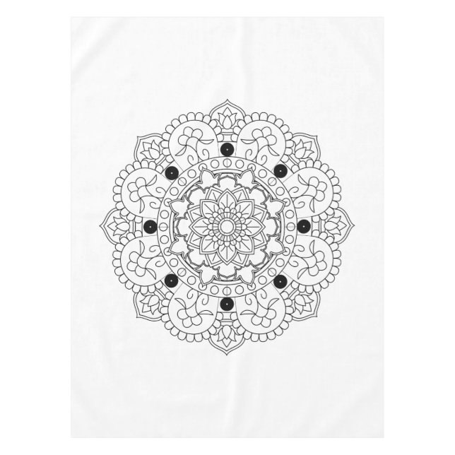 Toalha De Mesa Mandala. Teste padrão oriental preto e branco (Frente)