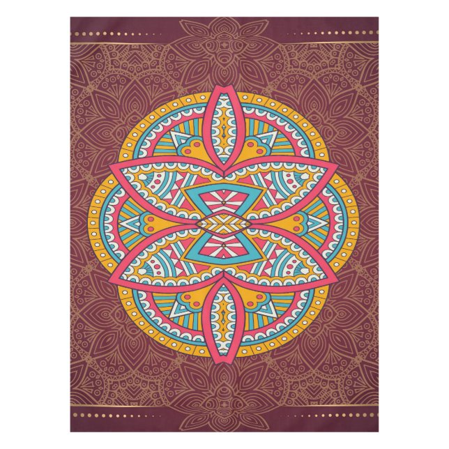 Toalha De Mesa Mandalas em padrões mistos de Maroon (Frente)