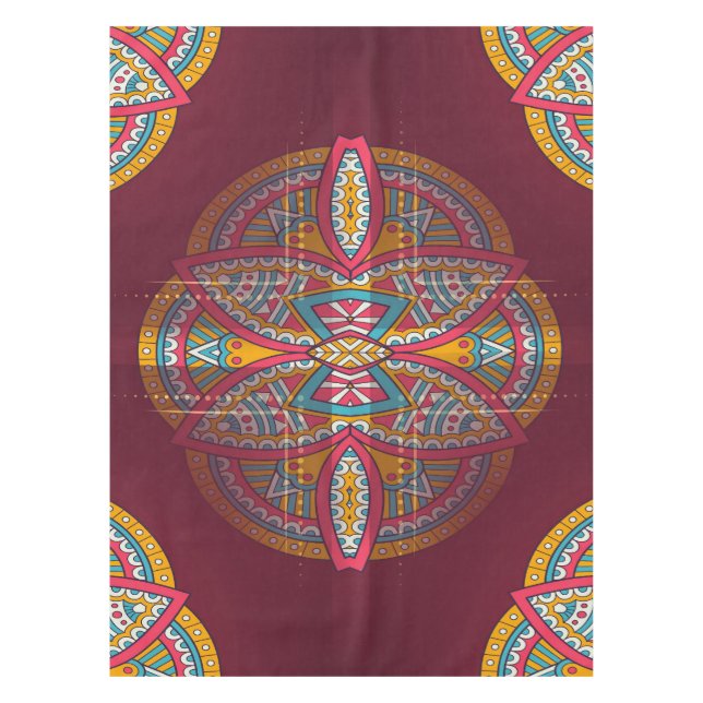 Toalha De Mesa Mandalas em padrões mistos de Maroon (Frente)