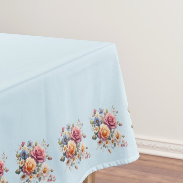Toalha De Mesa Mantel Azul Flores para Celebrar (Posição Original)