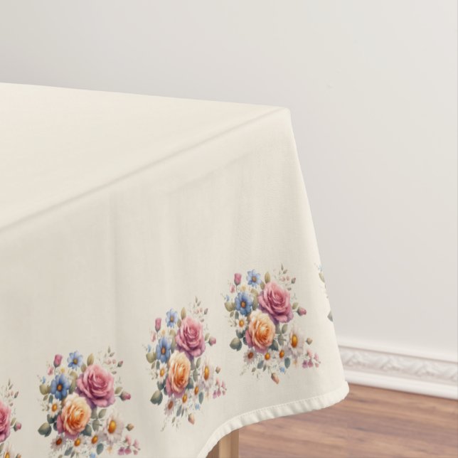 Toalha De Mesa Mantel  Beige Flores para Celebrar (Posição Original)