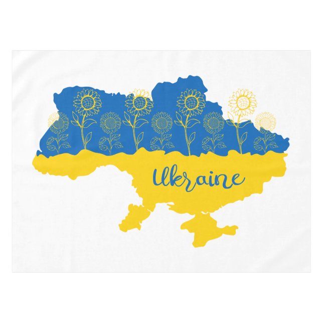 Toalha De Mesa Mapa da Ucrânia com girassol e bandeira ucraniana (Frente (Horizontal))
