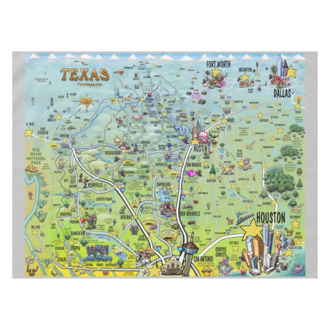 Toalha De Mesa Mapa de Desenhos do Texas (Frente (Horizontal))