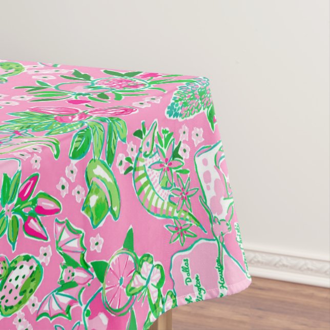 Toalha De Mesa Mapa do Texas com Estilo Preppy Rosa e Verde (Posição Original)