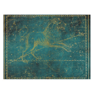 Toalha De Mesa Mapa Estelar Verde e Dourado Ilustrado Vintage com