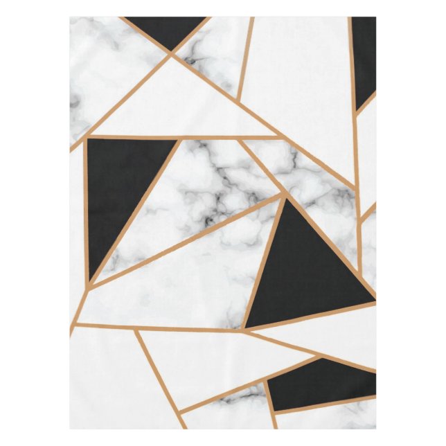 Toalha De Mesa Marble Geométrico Branco em Dourado (Frente)