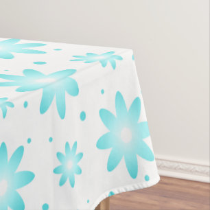 Toalha De Mesa Margarida delicada branca e turquesa, padrão de po