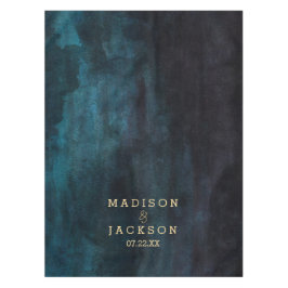 Toalha De Mesa Marinho Azul e Tea Watercolor e Monograma Dourado