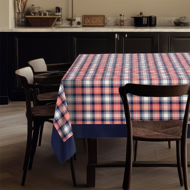 Toalha De Mesa Marinho de Coral para Tablecloth Moderno de Tartan (Modern Tartan Tablecloth Coral Navy for Chic Homes)