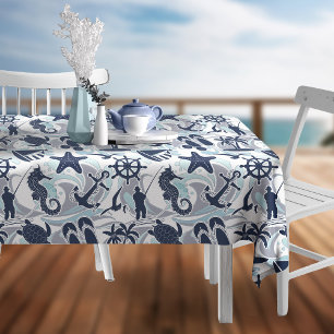 Toalha De Mesa Marinho de padrão de praia náutica ID839
