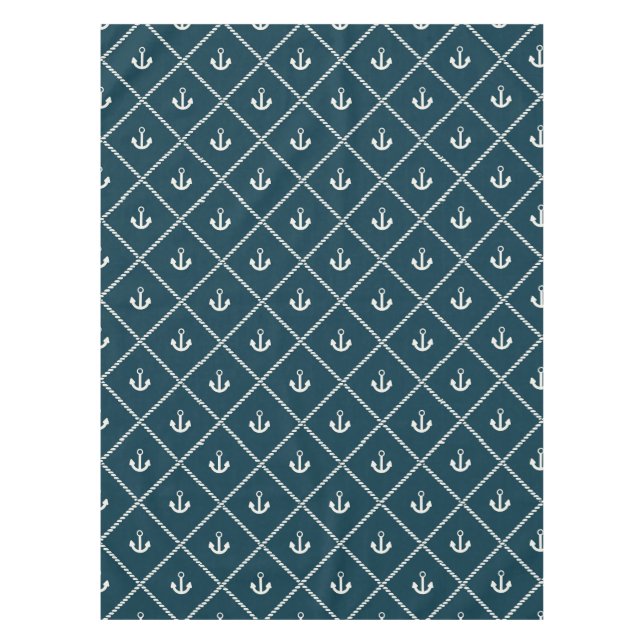 Toalha De Mesa Marinho E Padrão De Âncora (Frente)