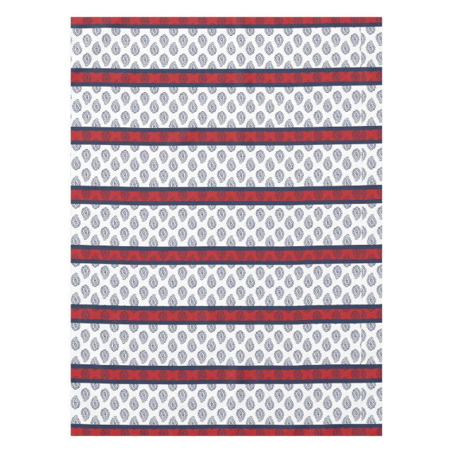 Toalha De Mesa Marinho Paisley Sobre Tablecloth de Stripes Patrió (Frente)