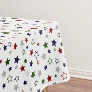 Toalha De Mesa Marinho Vermelho Verde Prata Stars em Branco