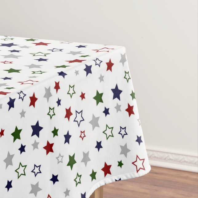 Toalha De Mesa Marinho Vermelho Verde Prata Stars em Branco (Posição Original)