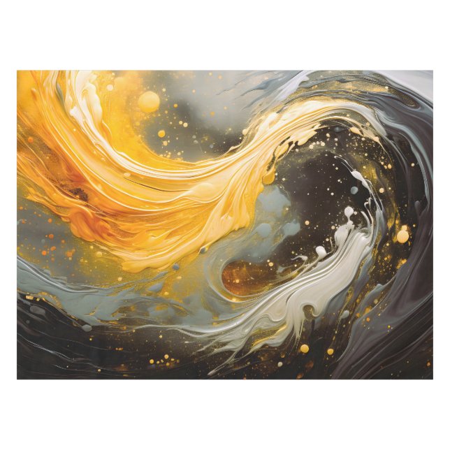 Toalha De Mesa Mármore Abstrato Dourado Ondas Modernas (Frente (Horizontal))
