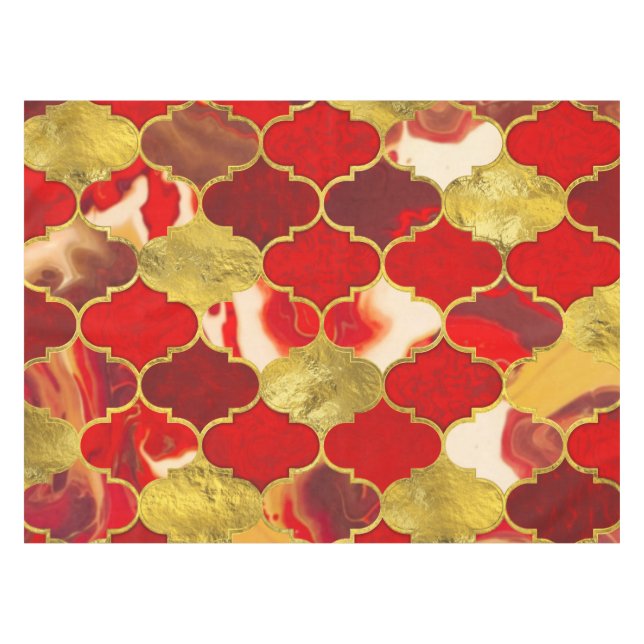 Toalha De Mesa Marroquino Trellis Reds e Dourado (Frente (Horizontal))
