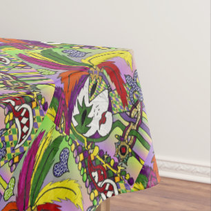 Toalha De Mesa Máscara de pena de Mardi Gras Psicodélica