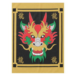 Toalha De Mesa Máscaras de Dragão Chinês Arte Asiática