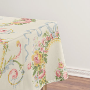 Toalha De Mesa Medalha Floral da Era Vitoriana e Fita Azul