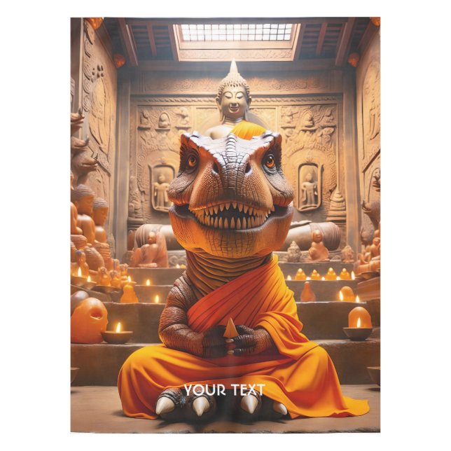Toalha De Mesa Meditação Fantasy Cute Monk T-Rex (Frente)
