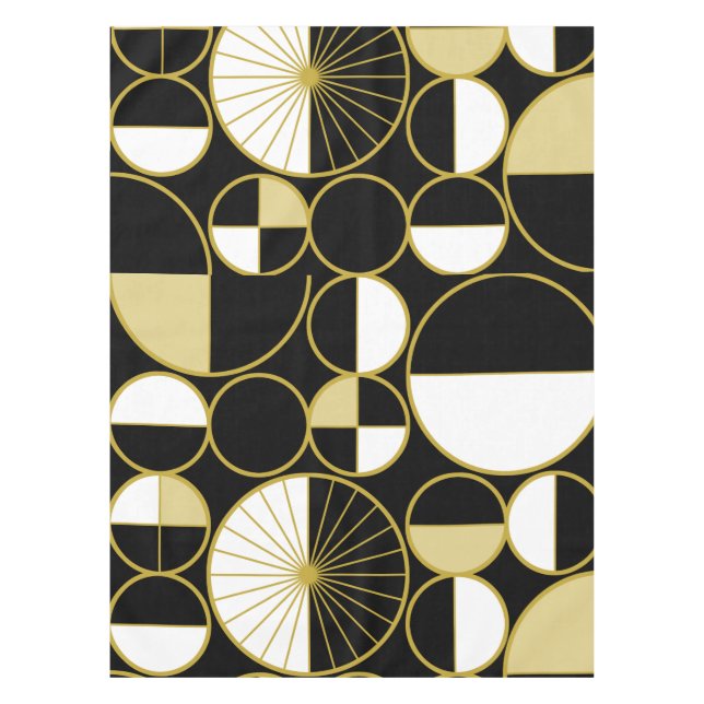 Toalha De Mesa Meio século Círculos Modernos Metade preto Dourado (Frente)