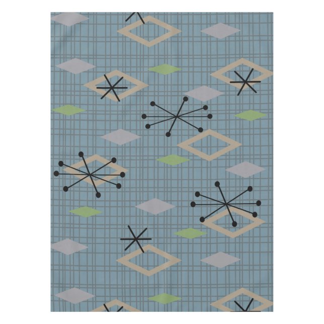Toalha De Mesa Meio século Diamantes Modernos Chapa Cinza Azul (Frente)