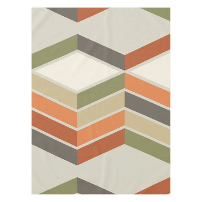 Toalha De Mesa Meio século Moderno - Faixa Diagonal Verde Laranja (Frente)