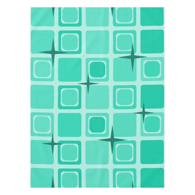 Toalha De Mesa Meio século - Quadrados Modernos - Stars Teal (Frente)