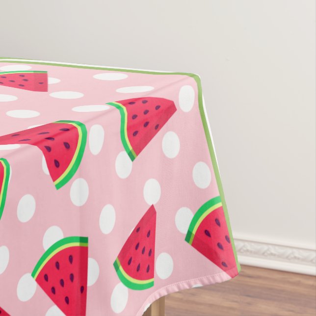 Toalha De Mesa Melancia Fofa Bolinhas & Chevron Rosa (Posição Original)
