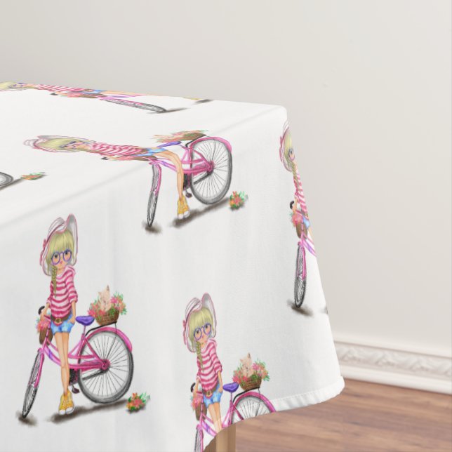 Toalha De Mesa Menina Loura e Tablecloth Rosa (Posição Original)