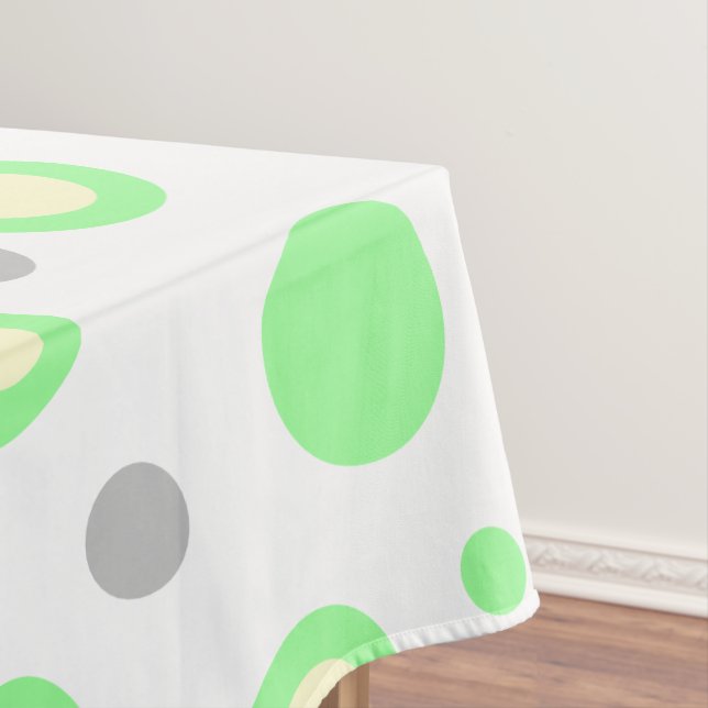Toalha De Mesa Menta Verde Creme Cinza Claro Bolinhas (Posição Original)
