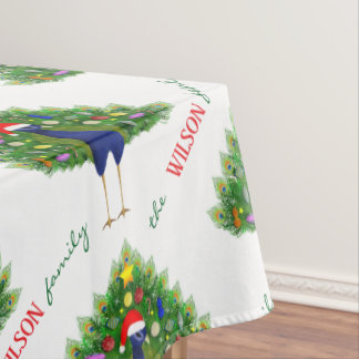 Toalha De Mesa Merry and Bright Christmas Tree Peacock Pattern