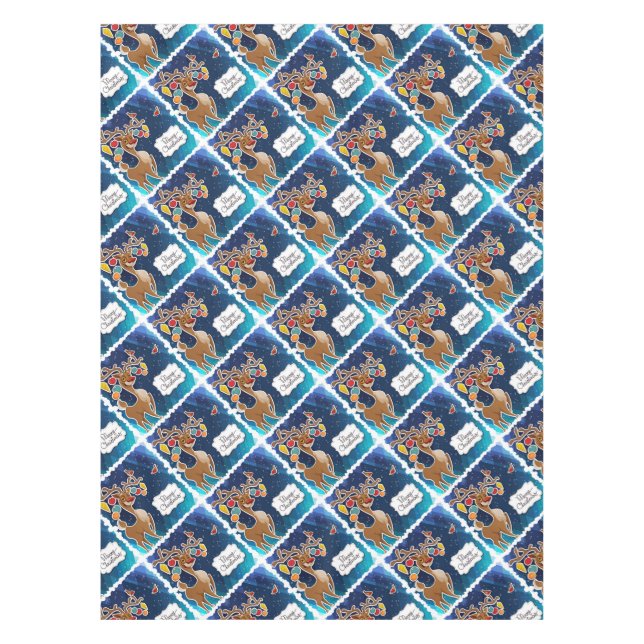 Toalha De Mesa Merry Christmas Prancing Reindeer (Frente)