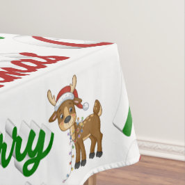 Toalha De Mesa Merry Christmas Reindeer red green script