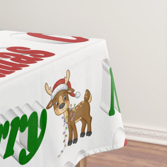 Toalha De Mesa Merry Christmas Reindeer red green typografia (Posição Original)