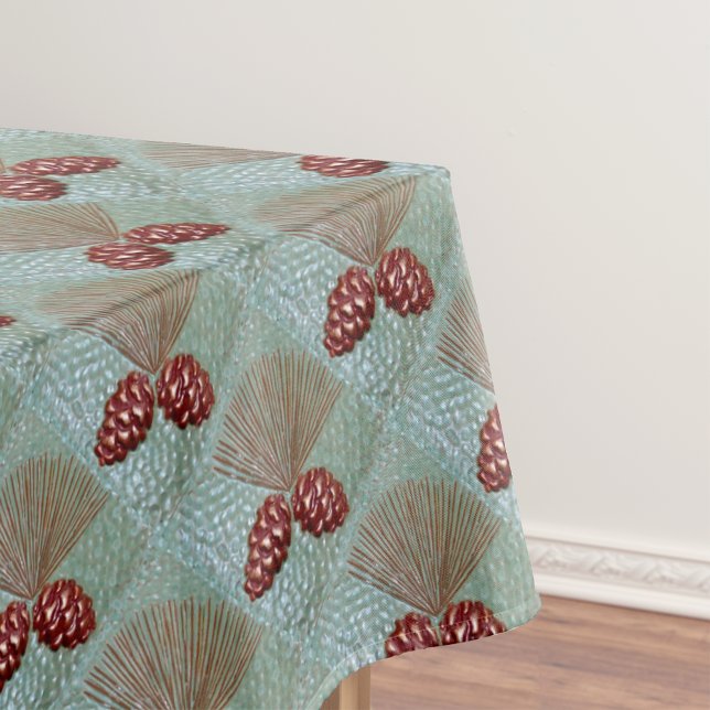Toalha De Mesa Mesa com impressão Pinecone (Tablecloth with ponderosa pinecone pattern with green and copper.)
