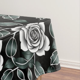Toalha De Mesa Metallic Silver Roses With Dark Green Leaves