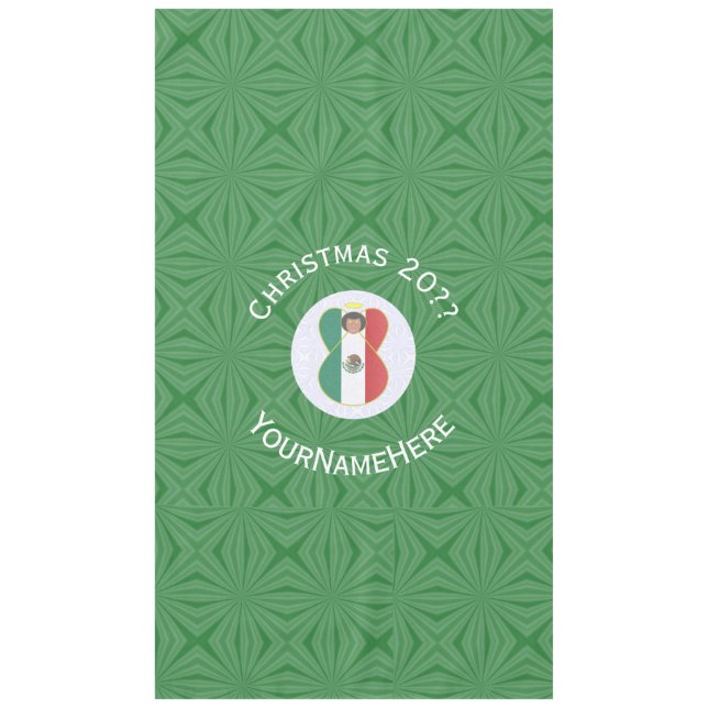 Toalha De Mesa Mexican Angel Christmas Flag Personalized Text (Frente)