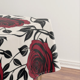 Toalha De Mesa Minimalist Roses In Black And Deep Red On A Cream