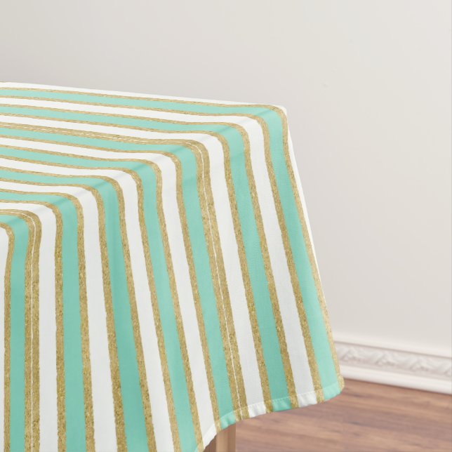 Toalha De Mesa Mint Dourado Stripes Moderno (Posição Original)