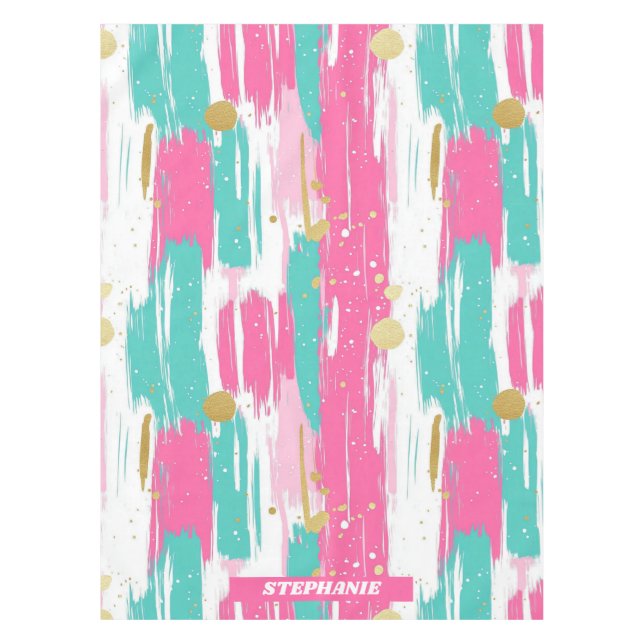 Toalha De Mesa Mint, Rosa, Branco E Dourado Traços De Abstrato (Frente)