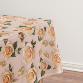 Toalha De Mesa Minúsculas Rosas Creme e Douradas
