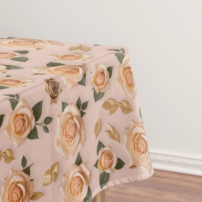 Toalha De Mesa Minúsculas Rosas Creme e Douradas (Posição Original)