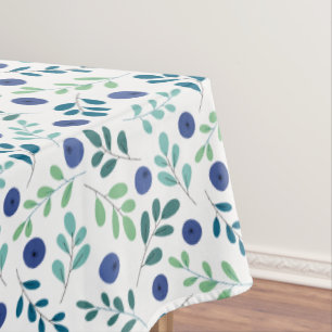 Toalha De Mesa Mirtilos com padrão de folhas verdes