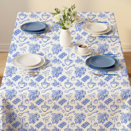 Toalha De Mesa Modern Blue Toile Cacao and Chocolate Pattern