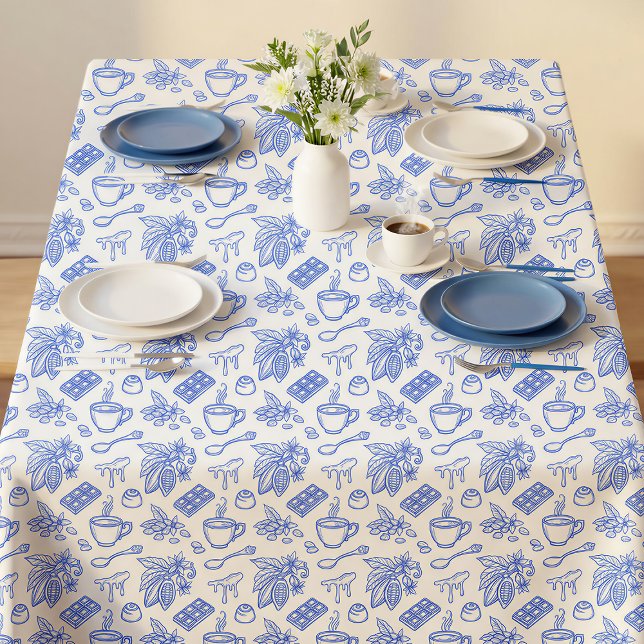 Toalha De Mesa Modern Blue Toile Cacao and Chocolate Pattern (Criador carregado)