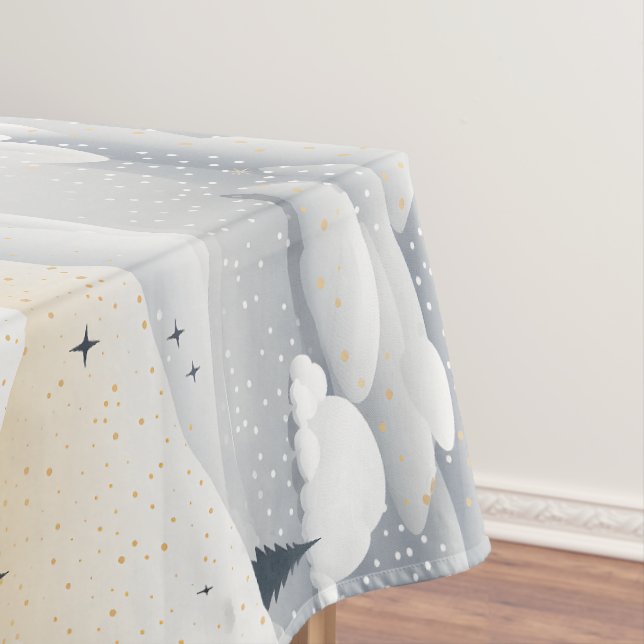 Toalha De Mesa Modern Blue White Christmas Trees Snowbanks (Posição Original)